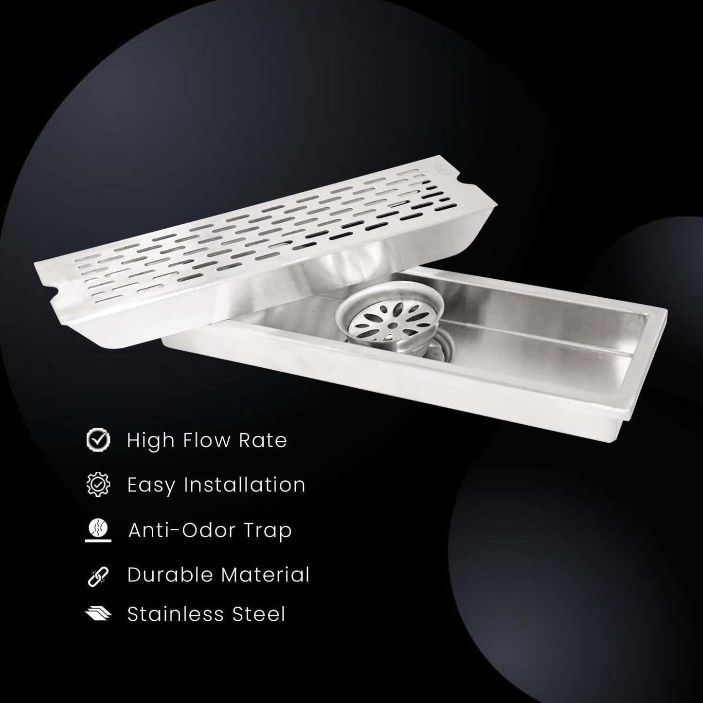 11.8 * 3.9 Inch Shower Drain Channel SS304 Floor Drain for Bathroom - Floor Trap - D&B Bathware