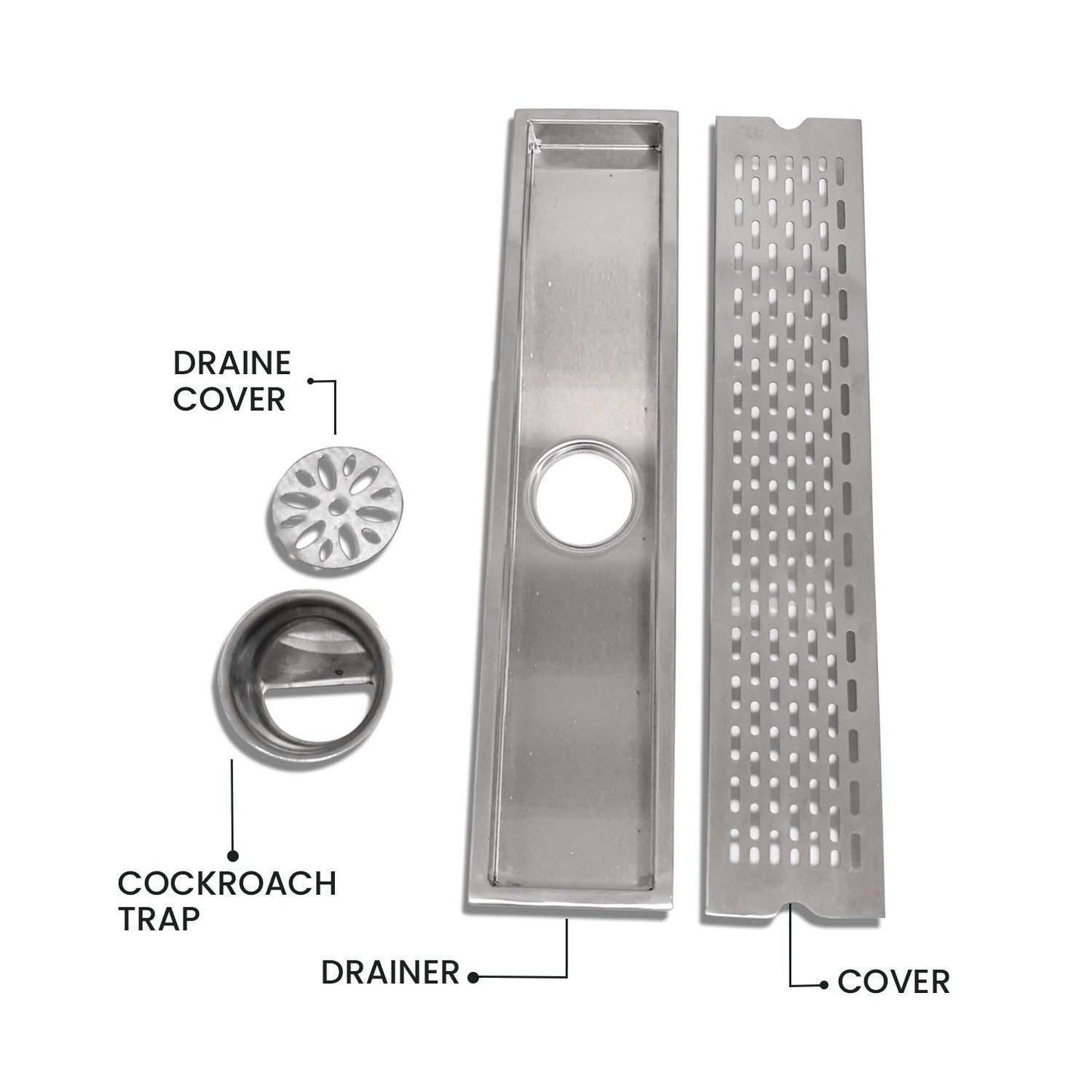 17.7 * 3.9 Inch Liner Shower Drain Channel SS304 Floor Drain for Bathroom with Cockroach Trap - D&B Bathware