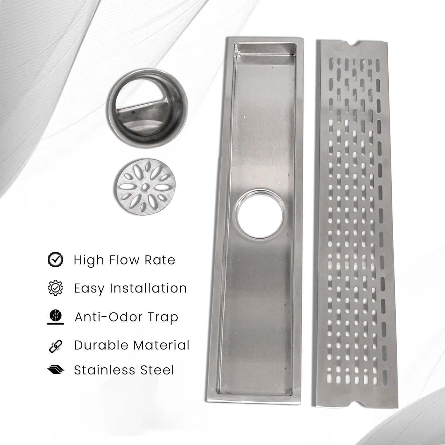 17.7 * 3.9 Inch Liner Shower Drain Channel SS304 Floor Drain for Bathroom with Cockroach Trap - D&B Bathware