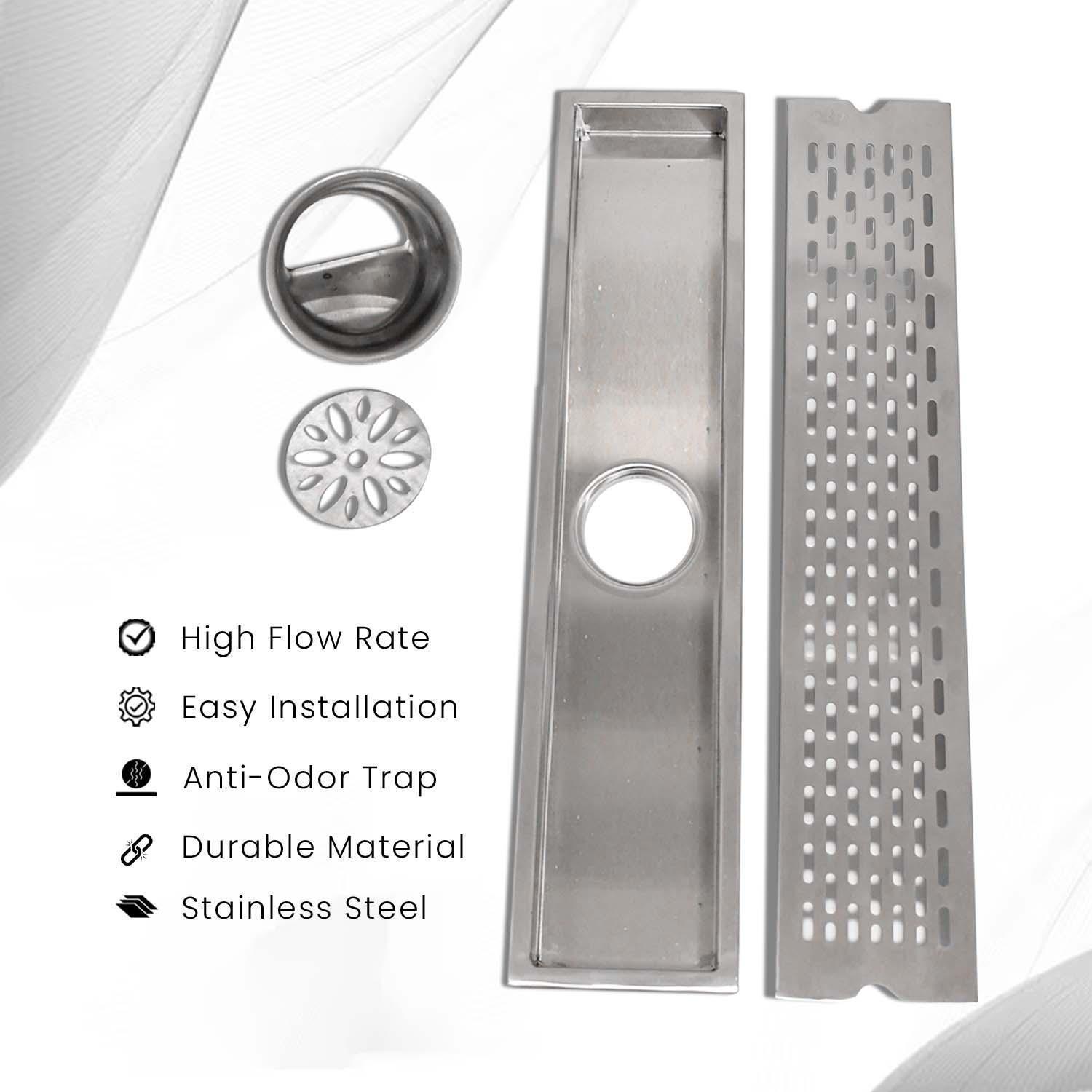 17.7 * 3.9 Inch Liner Shower Drain Channel SS304 Floor Drain for Bathroom with Cockroach Trap - D&B Bathware