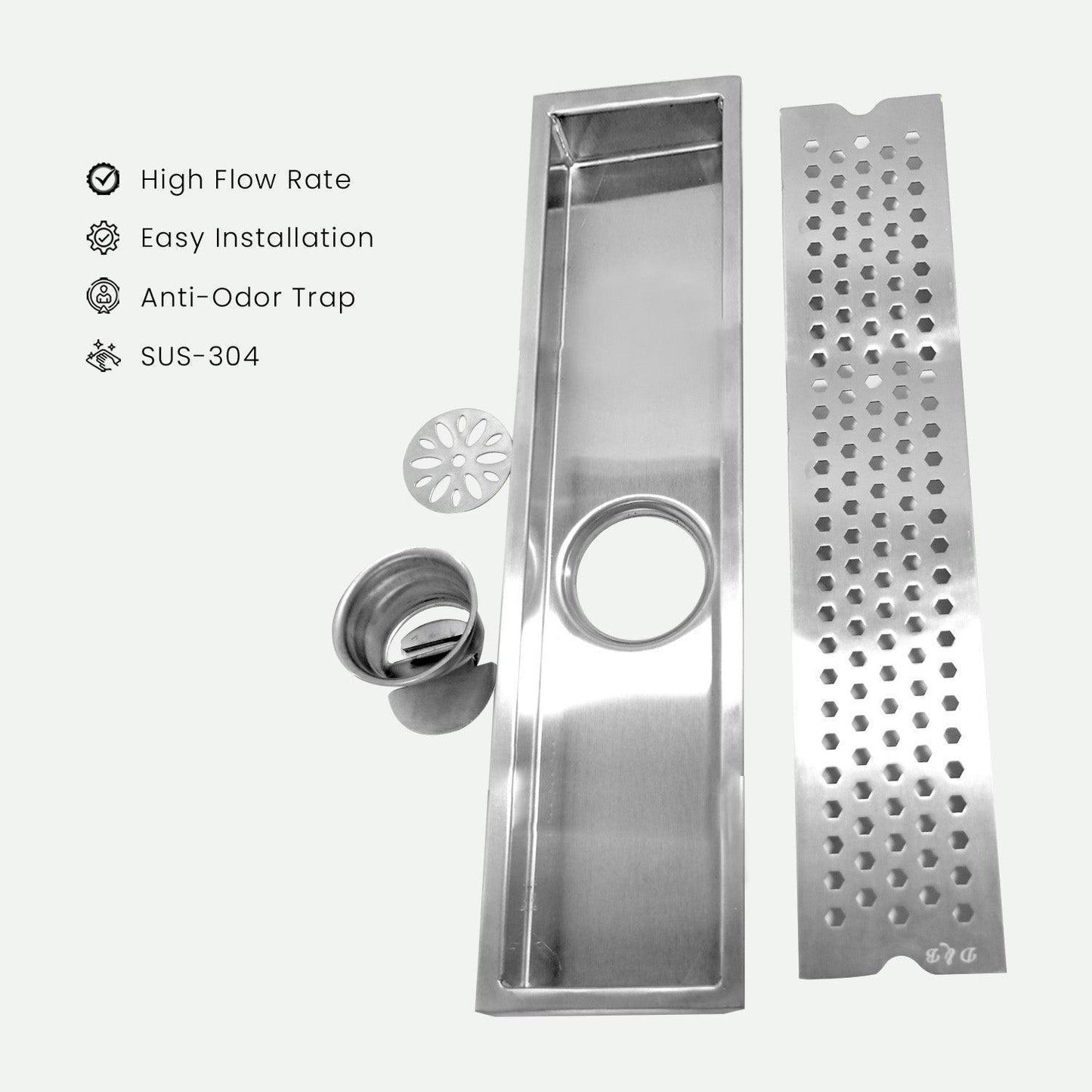 17.7 * 3.9 Inch Vento Shower Drain Channel SS304 Floor Drain for Bathroom With Drain Trap - D&B Bathware