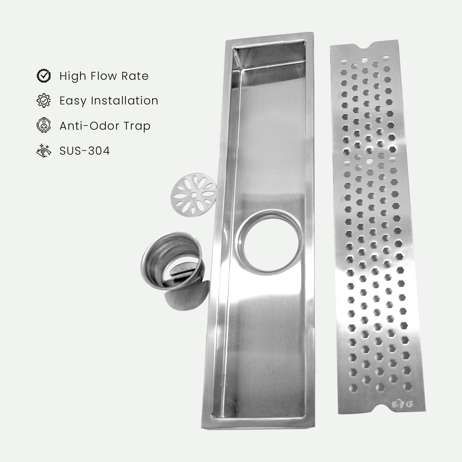 17.7 * 3.9 Inch Vento Shower Drain Channel SS304 Floor Drain for Bathroom With Drain Trap - D&B Bathware