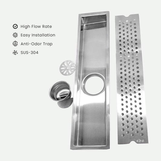 17.7 * 3.9 Inch Vento Shower Drain Channel SS304 Floor Drain for Bathroom With Drain Trap - D&B Bathware