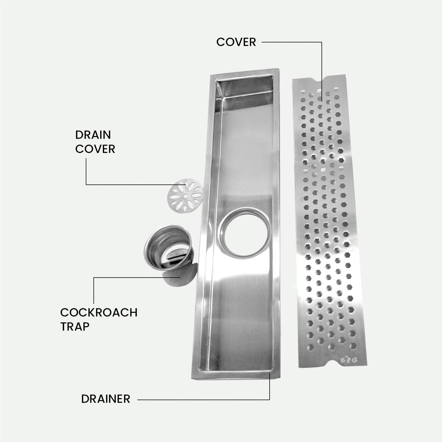 17.7 * 3.9 Inch Vento Shower Drain Channel SS304 Floor Drain for Bathroom With Drain Trap - D&B Bathware
