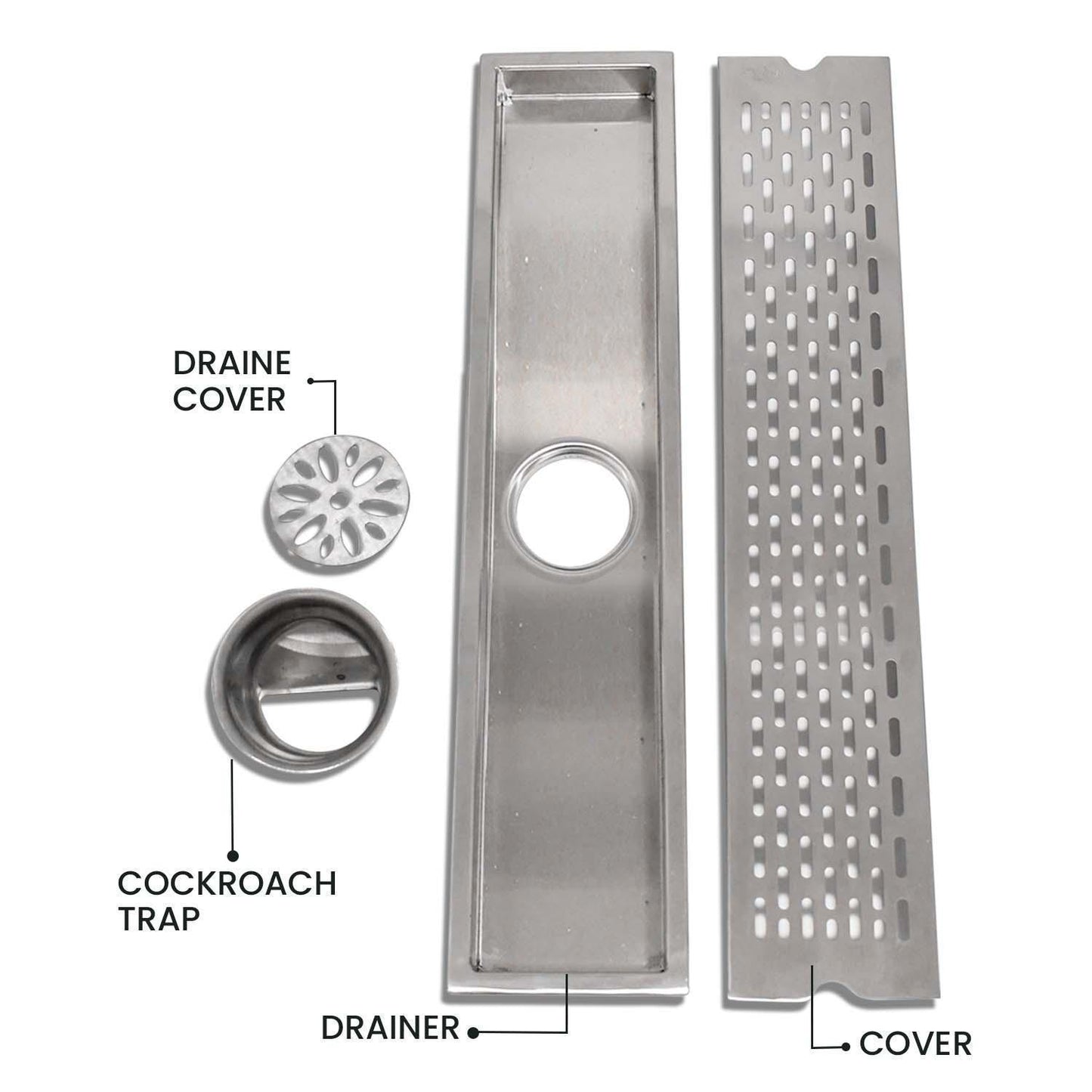 23.6 * 3.9 Inch Liner Shower Drain Channel SS304 Floor Drain for Bathroom - Cockroach Trap - D&B Bathware