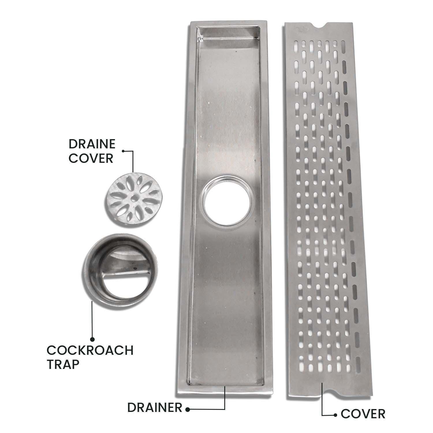 23.6 * 3.9 Inch Liner Shower Drain Channel SS304 Floor Drain for Bathroom - Cockroach Trap - D&B Bathware