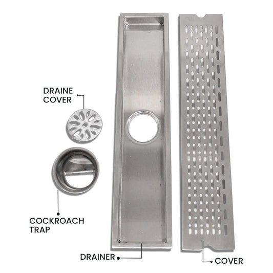 23.6 * 3.9 Inch Liner Shower Drain Channel SS304 Floor Drain for Bathroom - Cockroach Trap - D&B Bathware