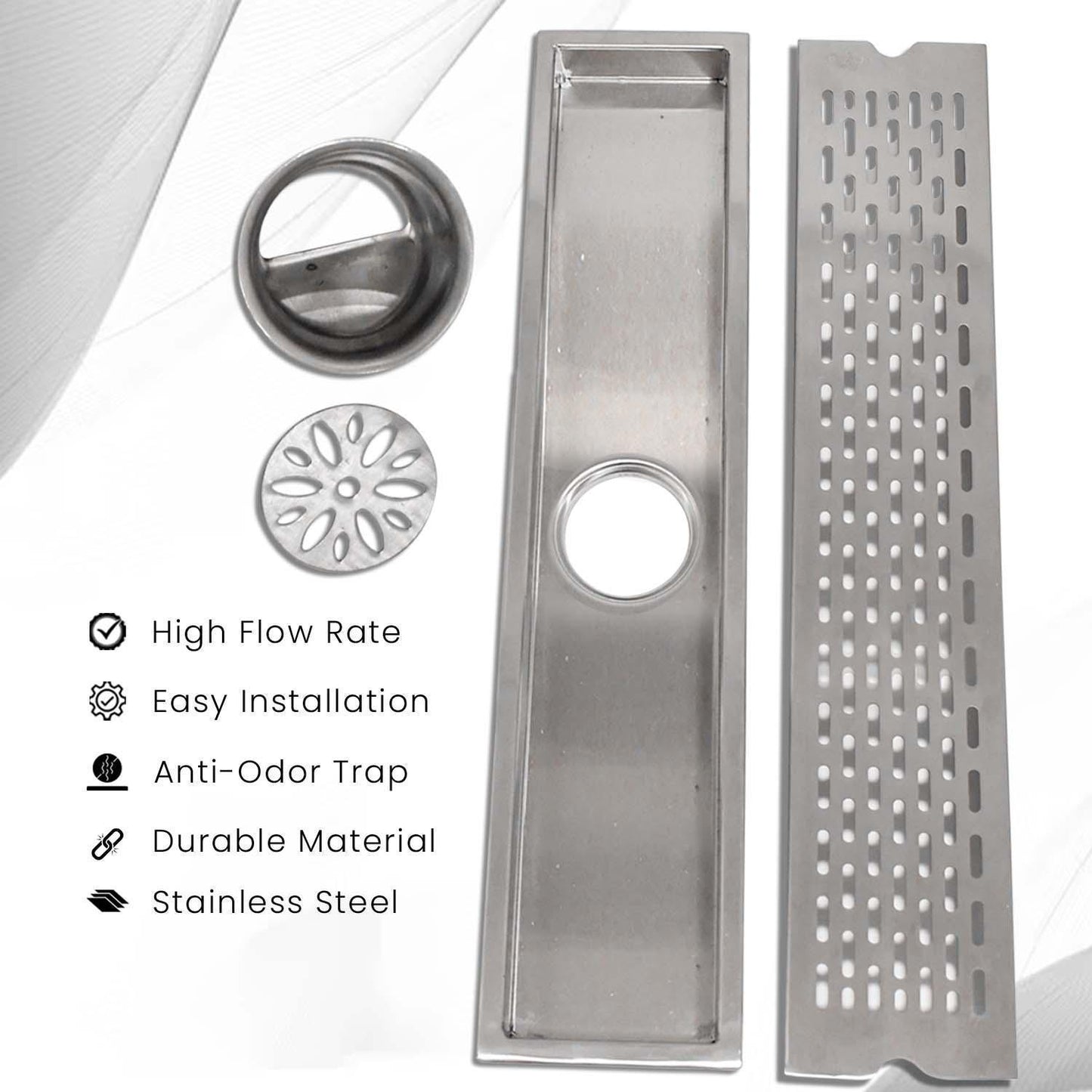 23.6 * 3.9 Inch Liner Shower Drain Channel SS304 Floor Drain for Bathroom - Cockroach Trap - D&B Bathware