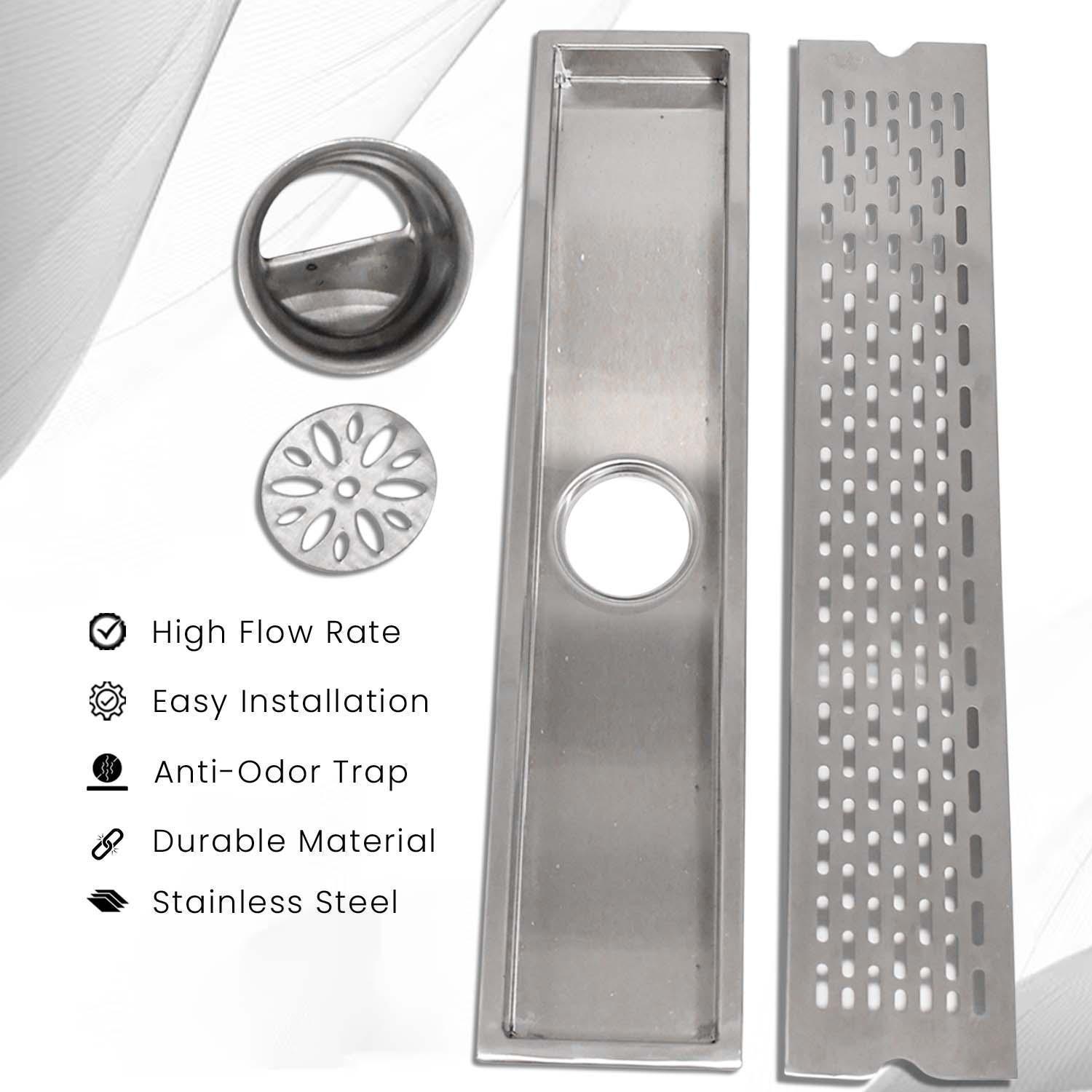 23.6 * 3.9 Inch Liner Shower Drain Channel SS304 Floor Drain for Bathroom - Cockroach Trap - D&B Bathware