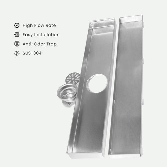 23.6 * 3.9 Inch Tylo Tile Insert Shower Drain Channel SS304 Floor Drain for Bathroom - Cockroach Trap - D&B Bathware