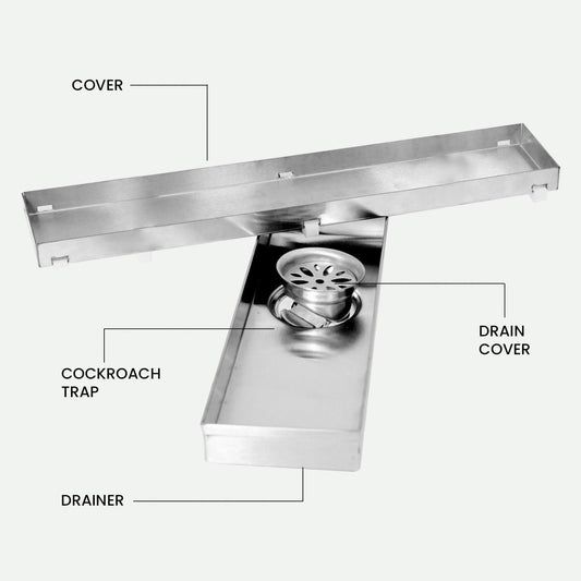 23.6 * 3.9 Inch Tylo Tile Insert Shower Drain Channel SS304 Floor Drain for Bathroom - Cockroach Trap - D&B Bathware