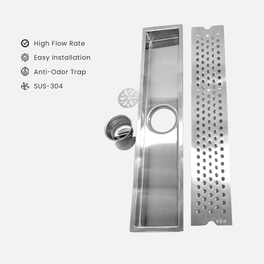 23.6 * 3.9" Vento Shower Drain Channel SS304 Floor Drain for Bathroom - Cockroach Trap - D&B Bathware