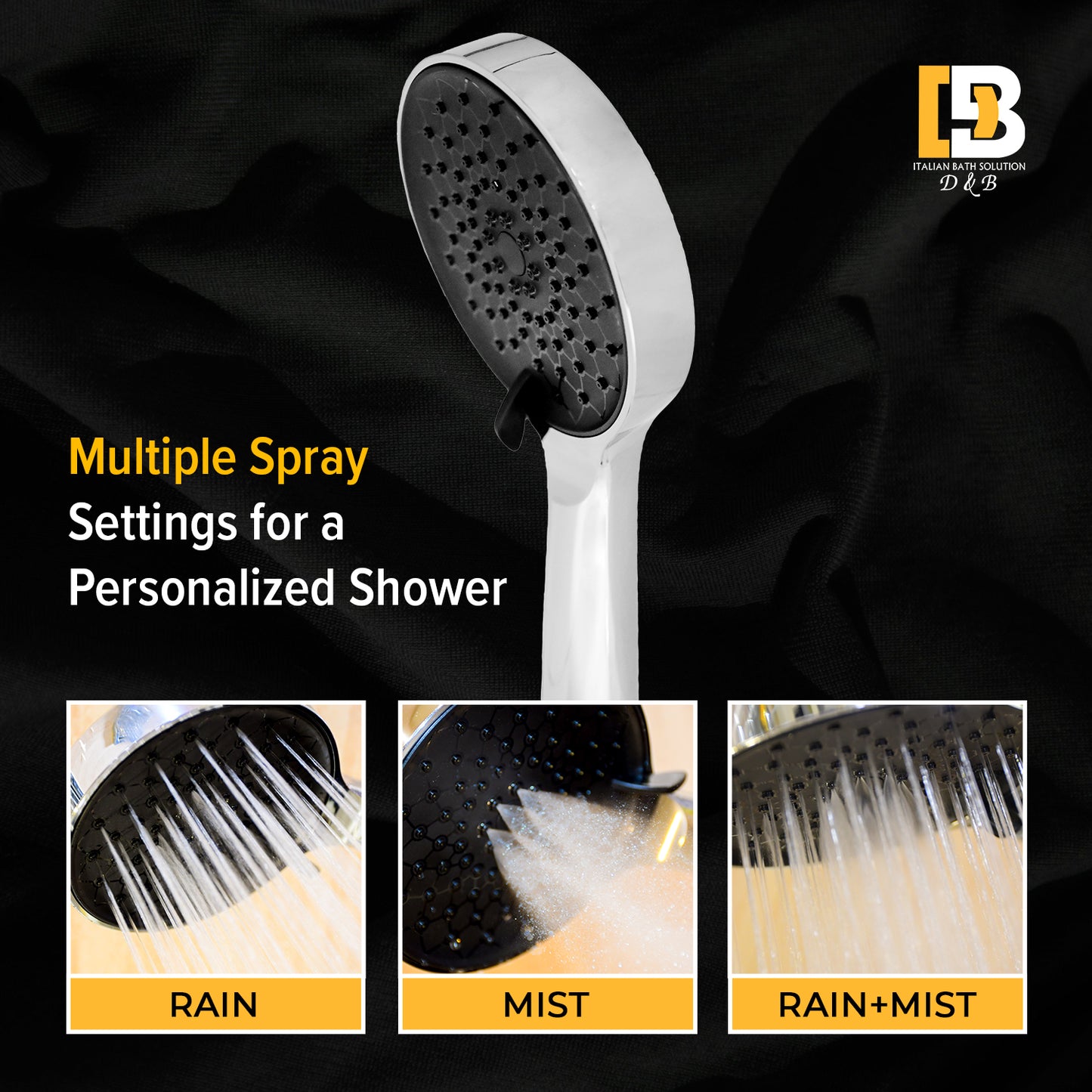 Anna Auto-Clean Handheld Shower β 3 Spray Settings (Rain, Massage, Mist) With 1.5 Meter PVC Hose & Holder