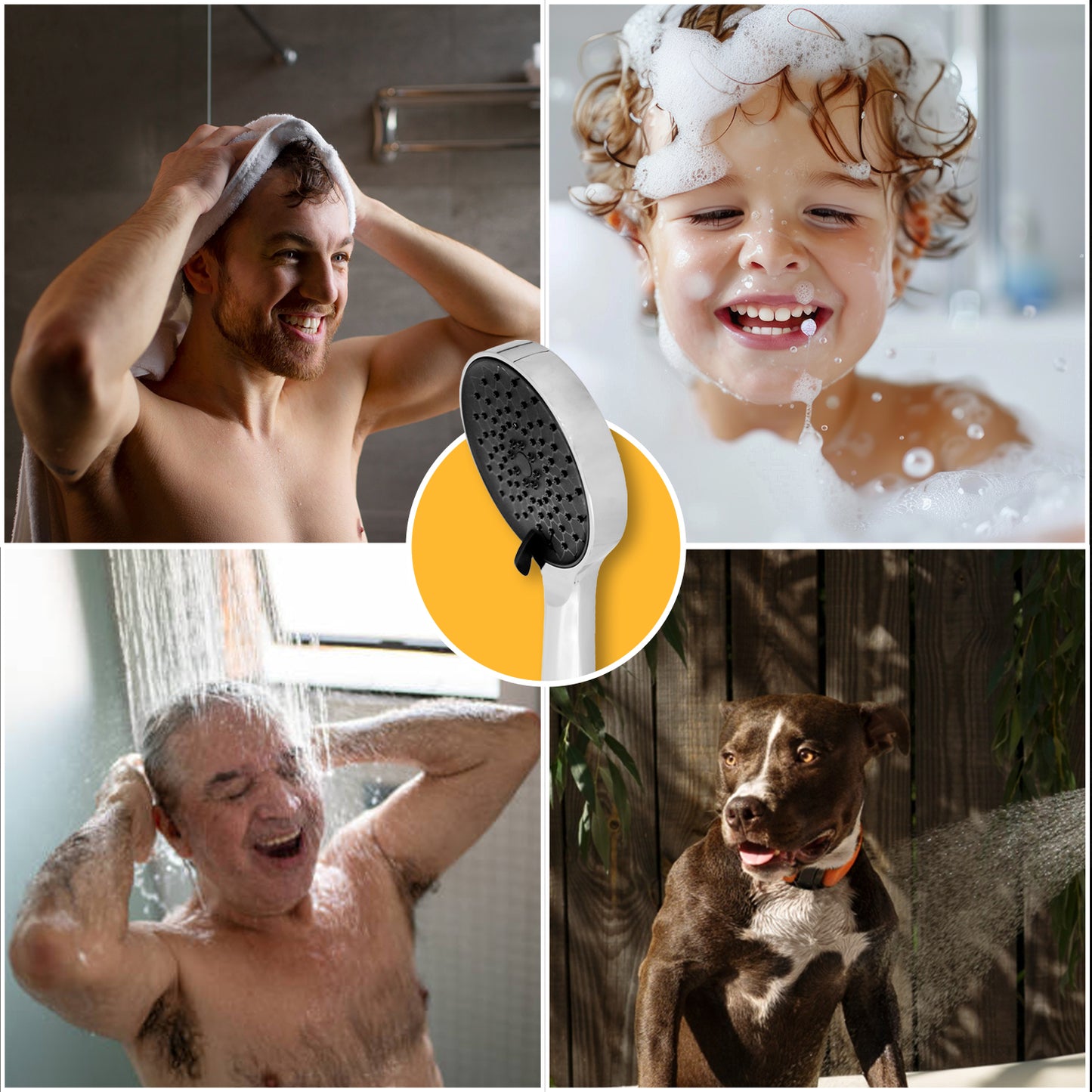 Anna Auto-Clean Handheld Shower β 3 Spray Settings (Rain, Massage, Mist) With 1.5 Meter PVC Hose & Holder