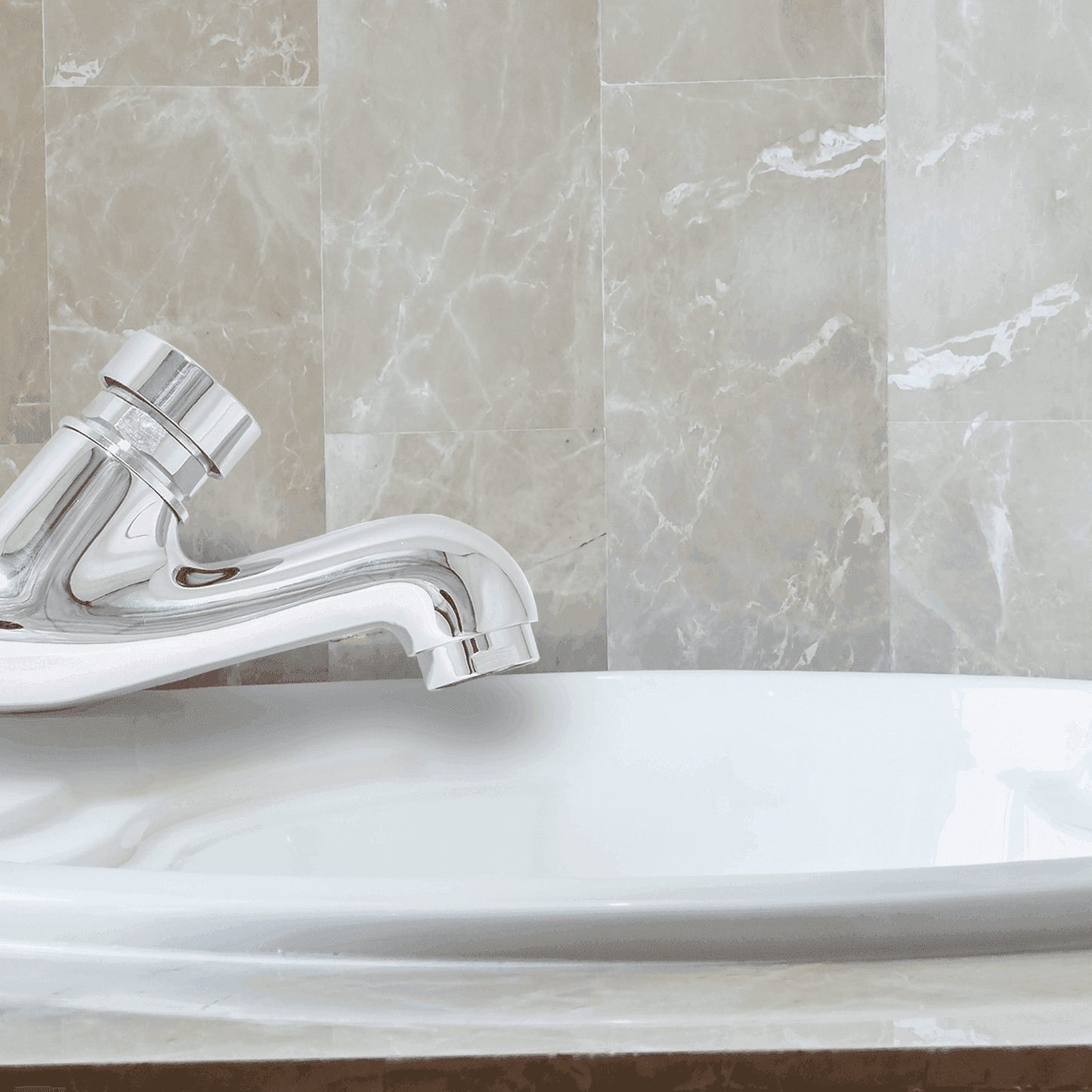 Brass Push Button Bib Cock with Auto-Close Function & Wall Flange System Faucet Set - D&B Bathware