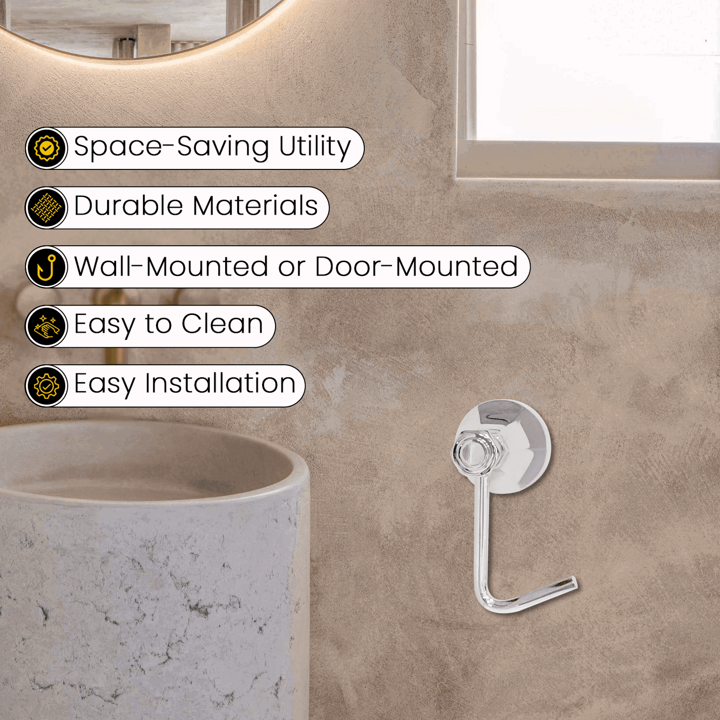 Chrome Polish Coat Hook & Robe Hook for Bathroom | Modern Bathroom Accessories - D&B Bathware