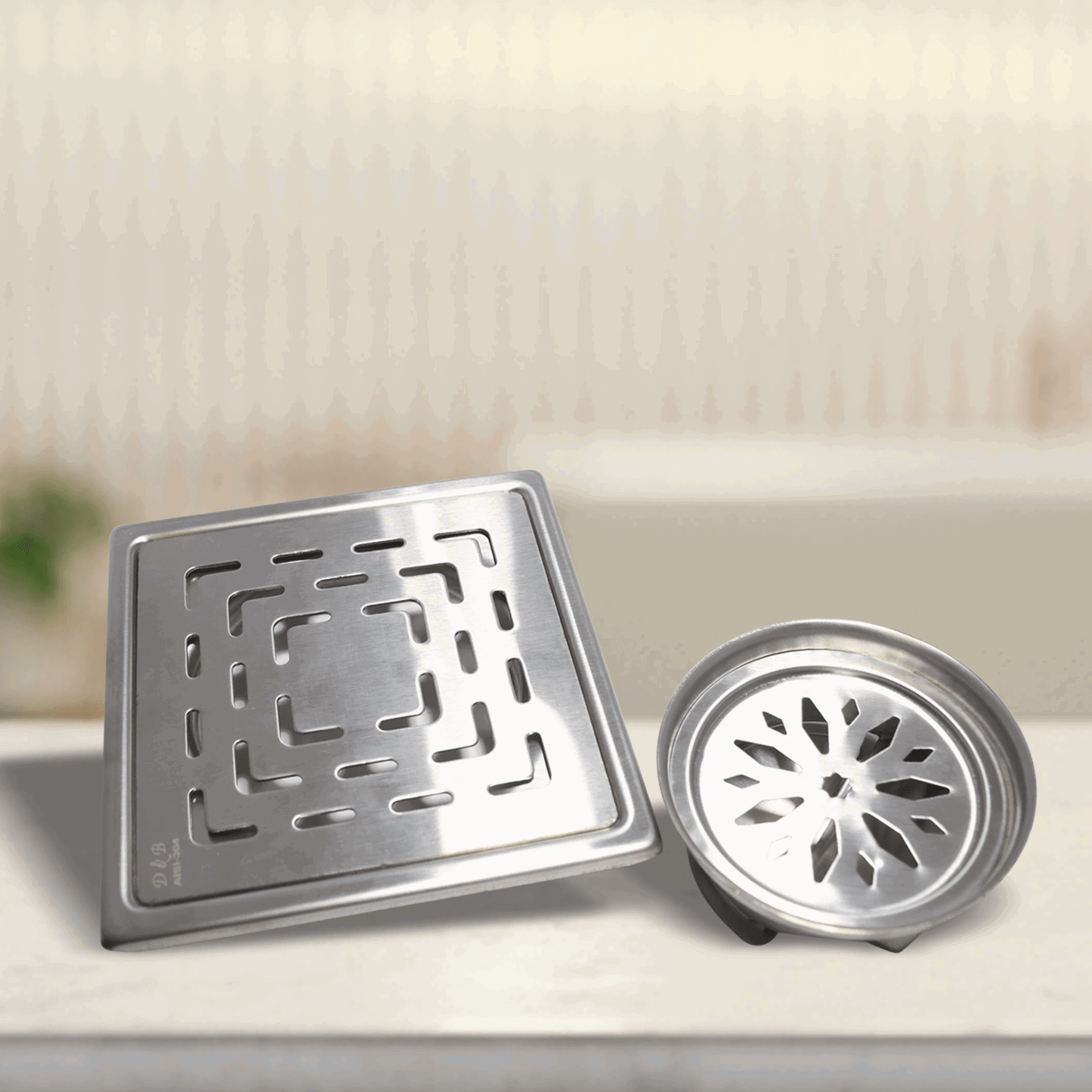 D&B BATHWARE Stainless Steel Shower Drain Channel | Vertical System with Cockroach Trap | Ultimate Floor Solution Center Hole | Anti Foul Auto Close Function | Silver Matt (Vento, 6" * 6" Inches) - D&B Bathware