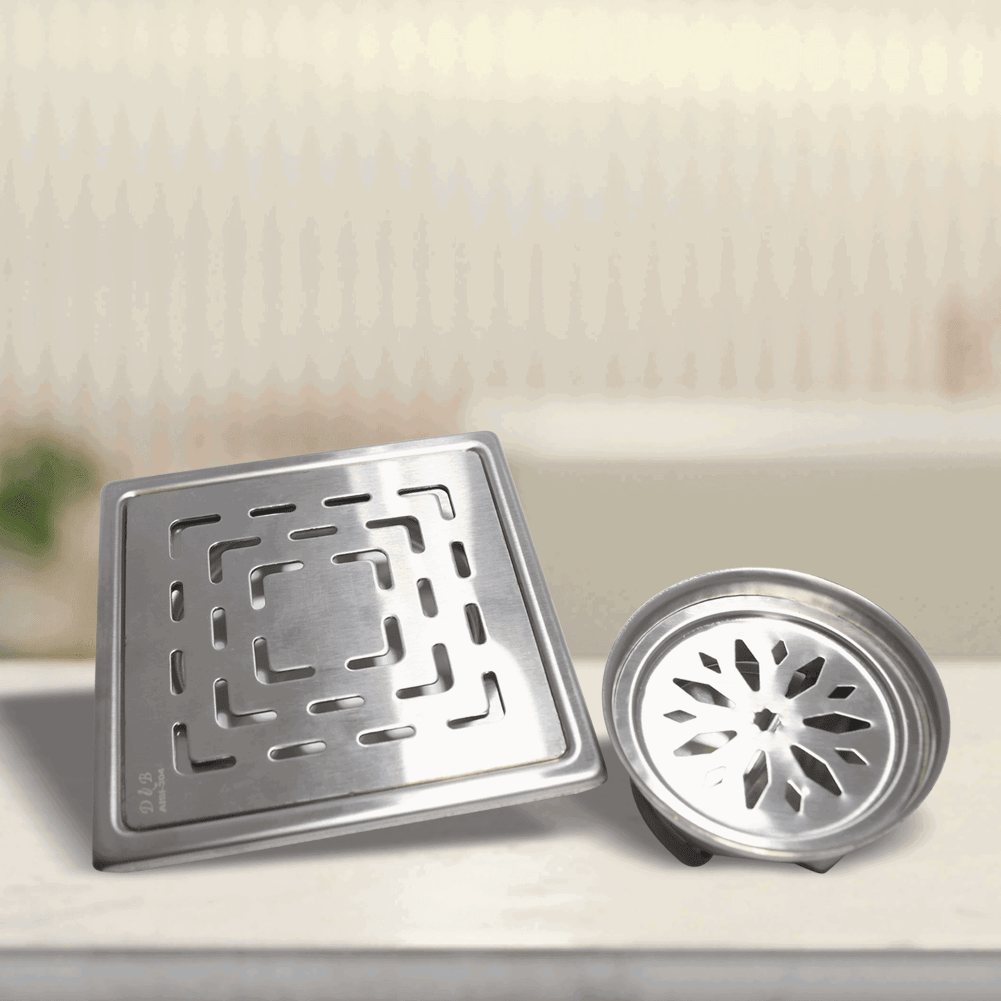 D&B Bathware Tylo Stainless Steel Tile Insert Shower Drain Channel | Vertical Drain System with Cockroach Trap | Floor Drain with Center Hole Style | Silver Finish Matt | Push Down - D&B Bathware
