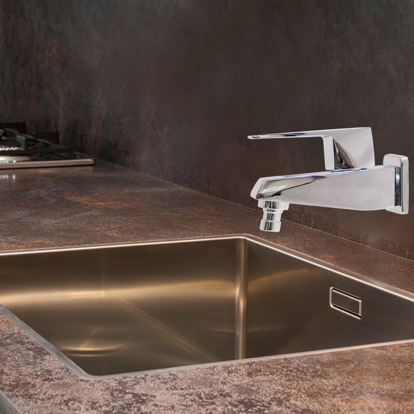 ENIGMA Brass Washing Machine Tap Chrome Finish Bib Cock, High Flow With Flange - D&B Bathware