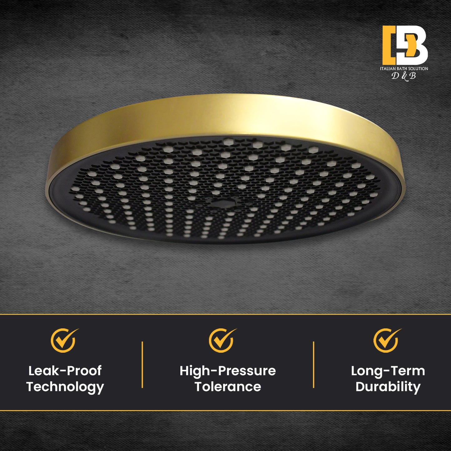 Fiona Brushed Gold Overhead Shower – Solid ABS Rain Shower Head | High Pressure Water Flow | Anti-Clog Nozzles | Rust-Resistant