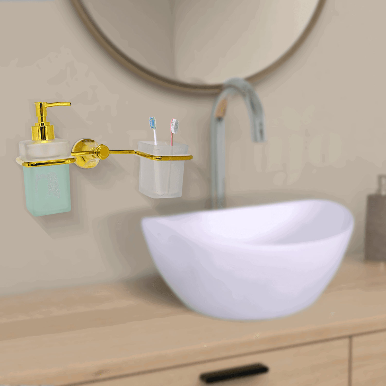 Floris Liquid Dispenser & Toothbrush Gold Set - Luxury Bathroom Essentials - D&B Bathware