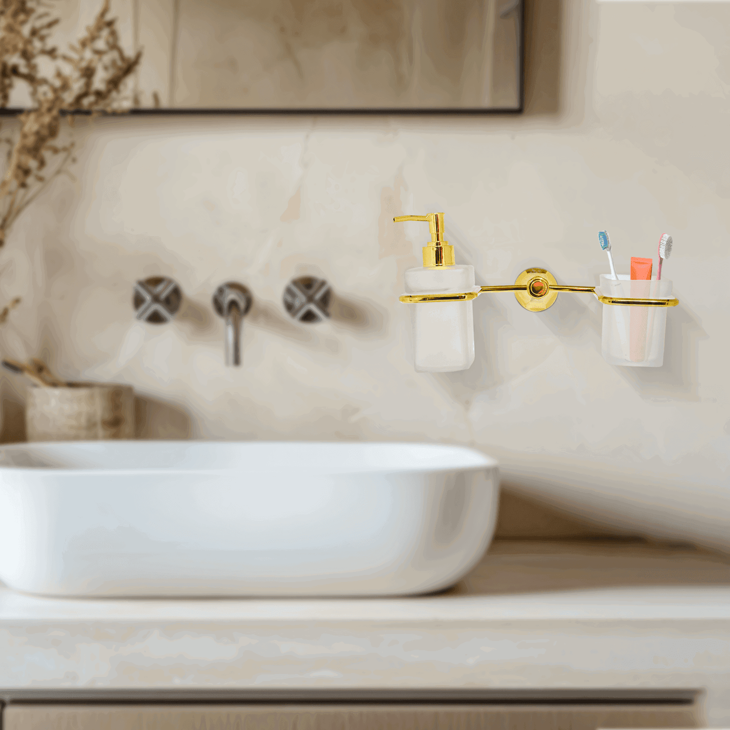 Floris Liquid Dispenser & Toothbrush Gold Set - Luxury Bathroom Essentials - D&B Bathware