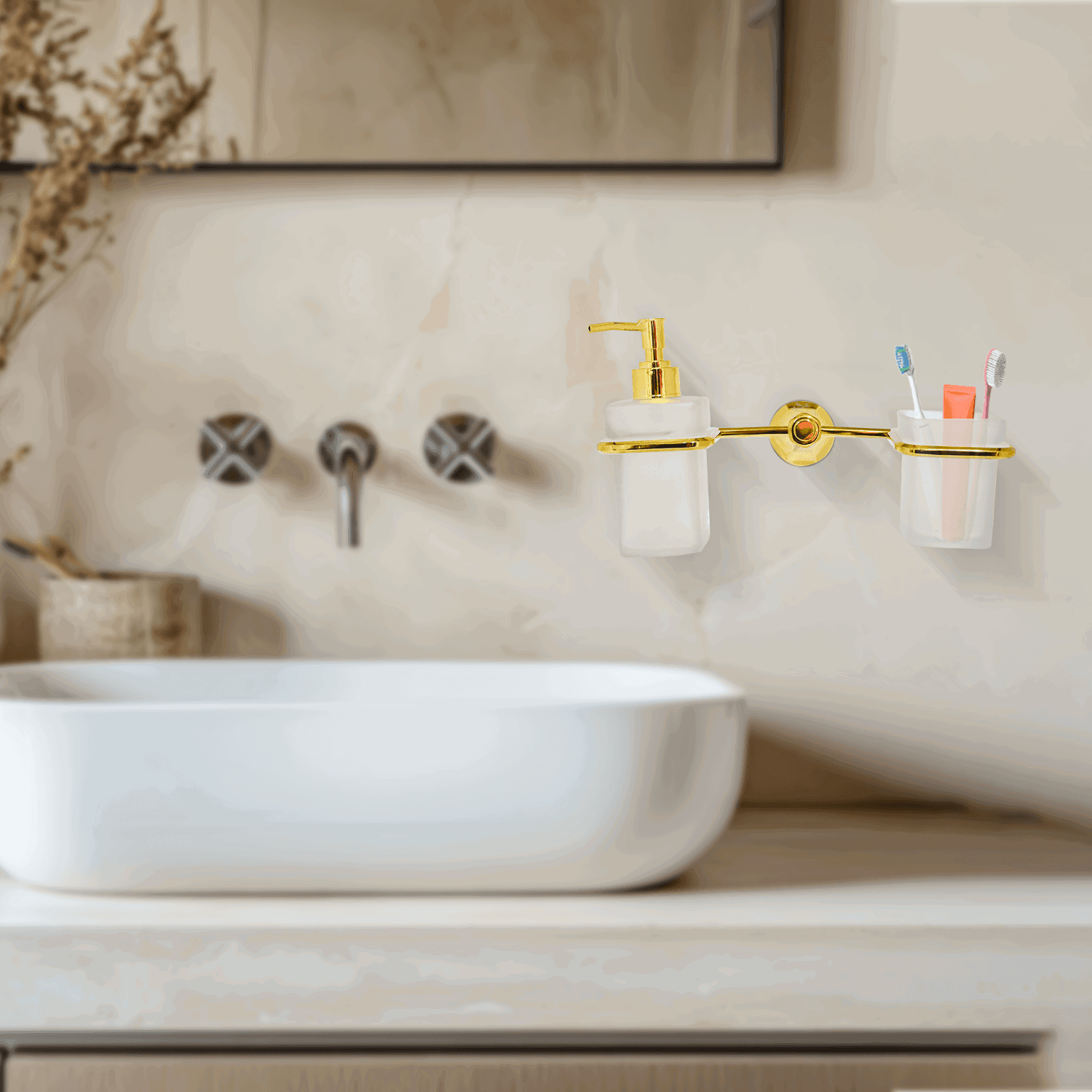 Floris Liquid Dispenser & Toothbrush Gold Set - Luxury Bathroom Essentials - D&B Bathware