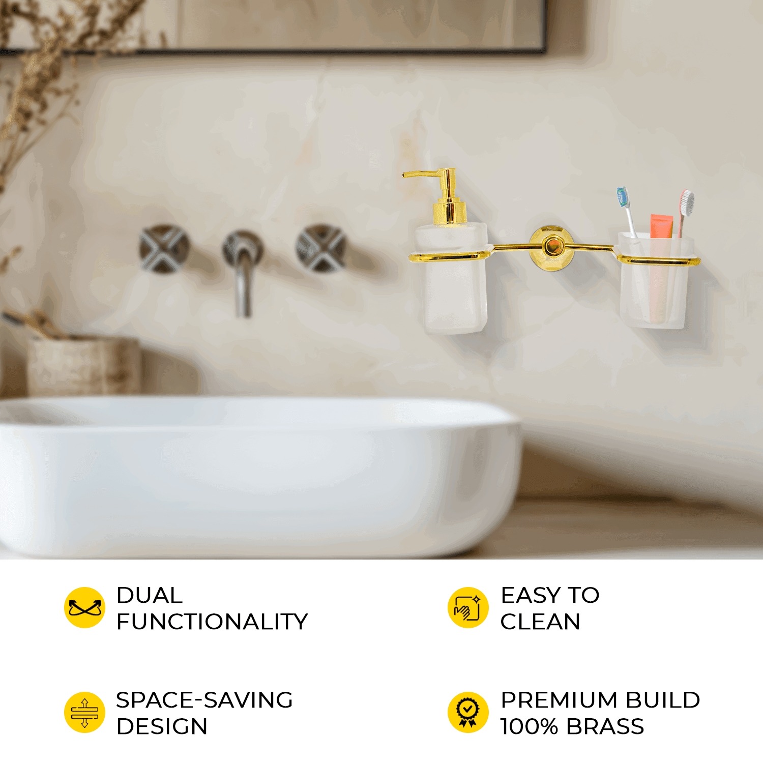 Floris Liquid Dispenser & Toothbrush Gold Set - Luxury Bathroom Essentials - D&B Bathware