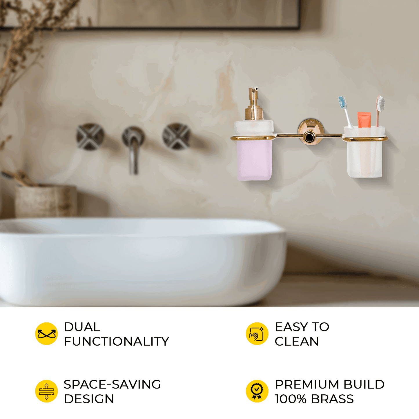 Floris Liquid Dispenser + Toothbrush Rose Gold Set - Elegant Bathroom Essentials - D&B Bathware
