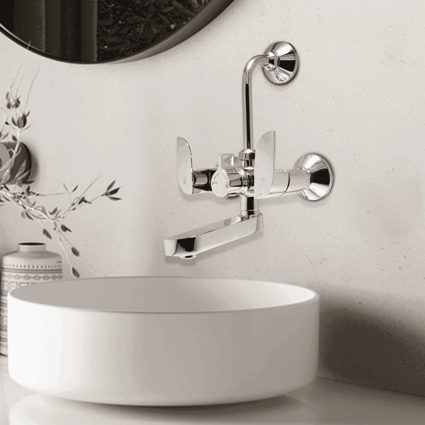 Full Brass 2in1 Wall Mixer with L-Bend Tap Ideal For Bathroom Mixer Wall Mixer Faucet (Wall Mount Installation Type) - D&B Bathware