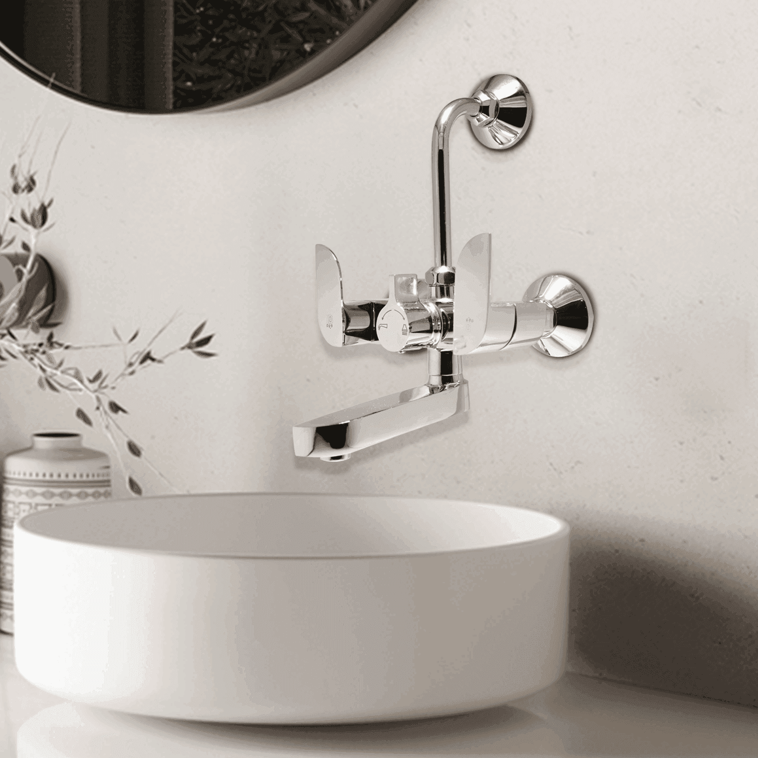 Full Brass 2in1 Wall Mixer with L-Bend Tap Ideal For Bathroom Mixer Wall Mixer Faucet (Wall Mount Installation Type) - D&B Bathware