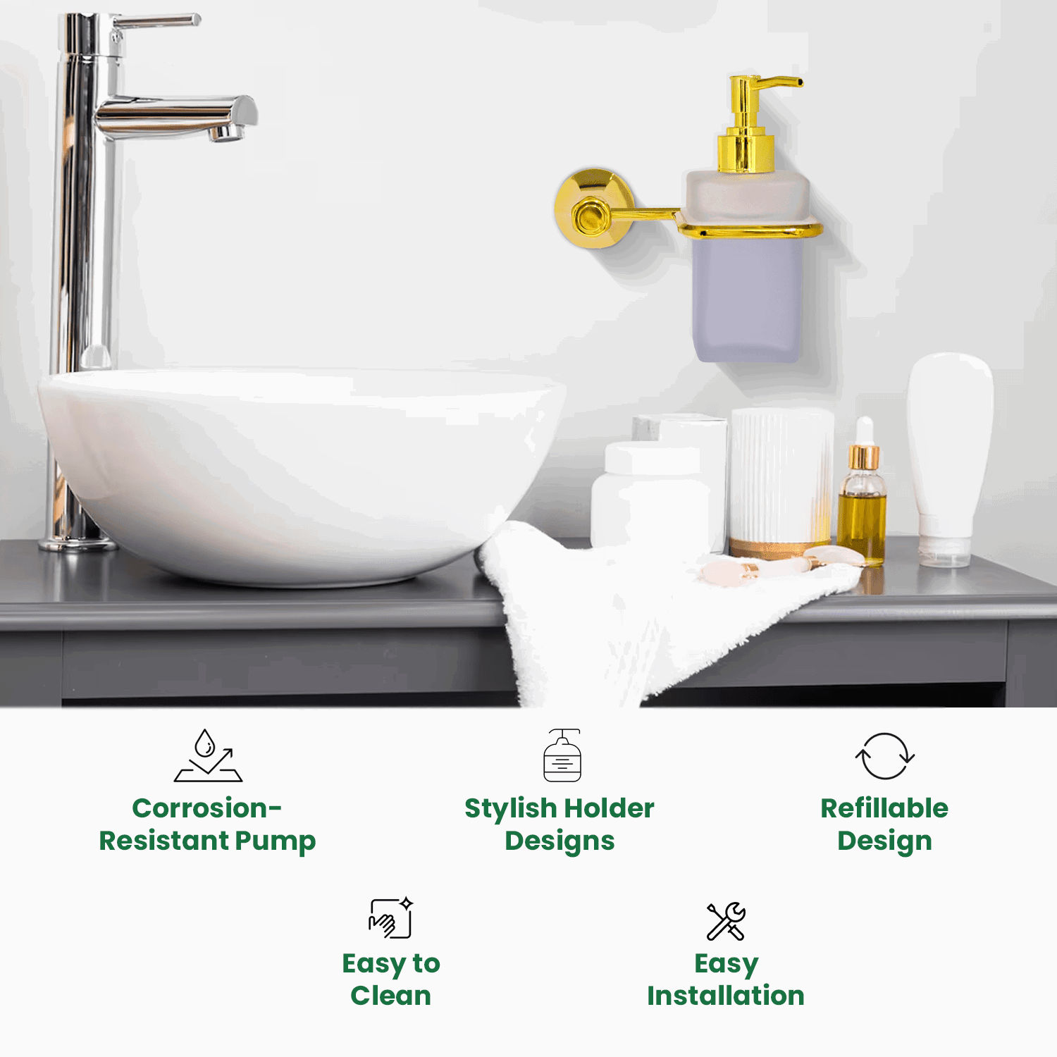 Glass Liquid Soap Dispenser Gold Series Floris – Luxury & Elegance - D&B Bathware