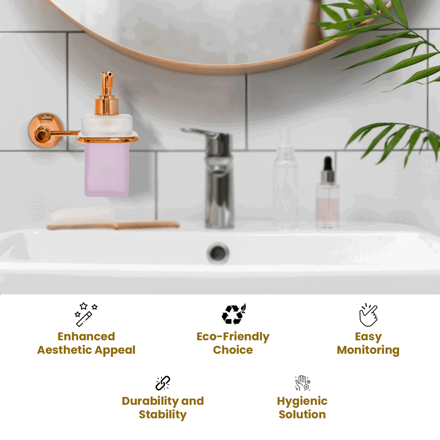 Glass Liquid Soap Dispenser Rose Gold Series Floris – Elegant & Stylish - D&B Bathware