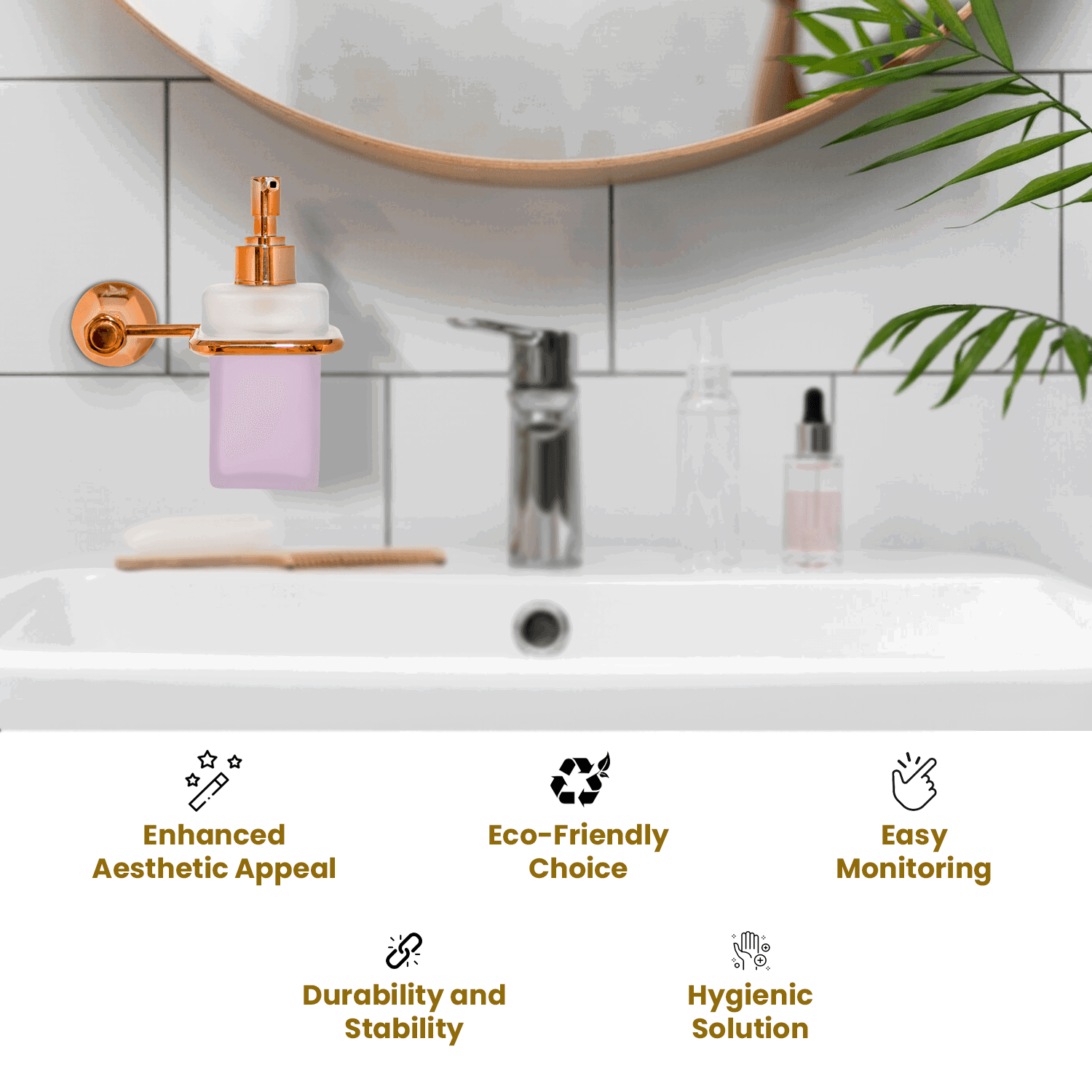 Glass Liquid Soap Dispenser Rose Gold Series Floris – Elegant & Stylish - D&B Bathware