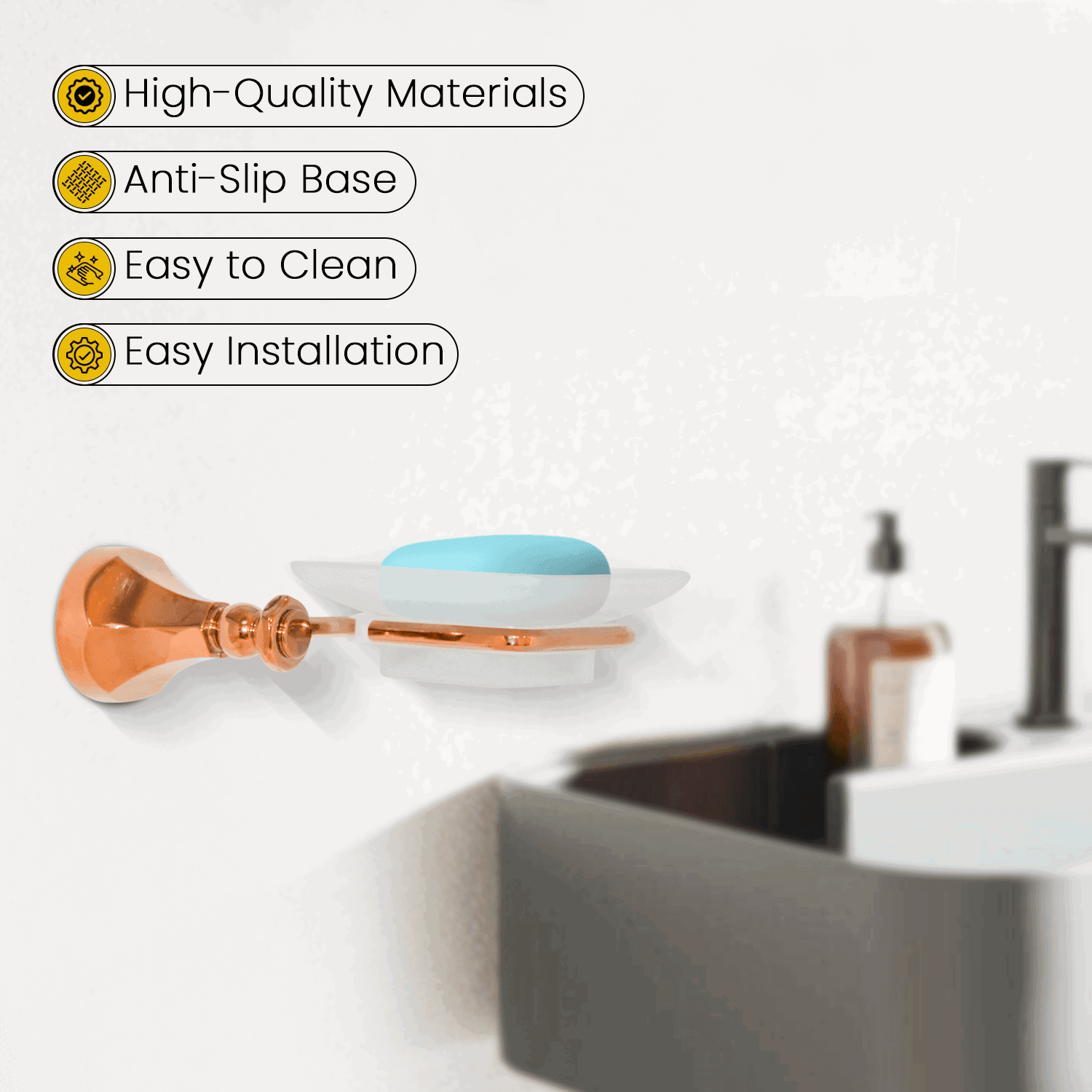 Glass Soap Dish Rose Gold Series Floris – Elegant & Modern Design - D&B Bathware