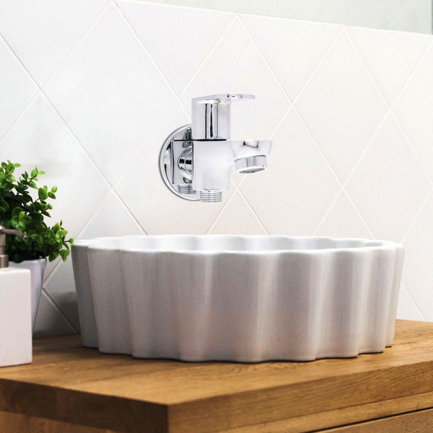 IVANO 2-Way Brass Bib Cock with Chrome Finish – Tap Ideal for Bathroom, Kitchen - D&B Bathware