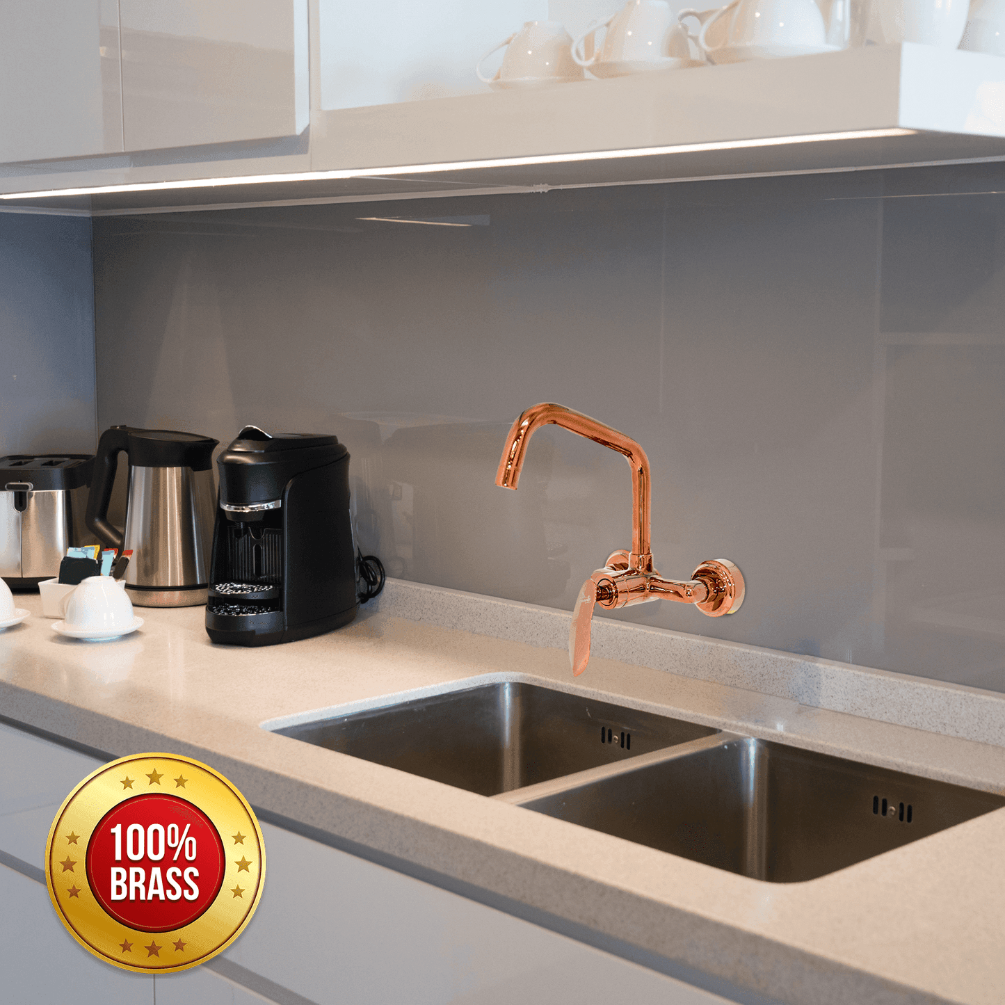 Kitchen Sink Mixer Single Lever Wall Mounted Long Pipe - Rose Gold | Elegant & Durable Kitchen Faucet - D&B Bathware