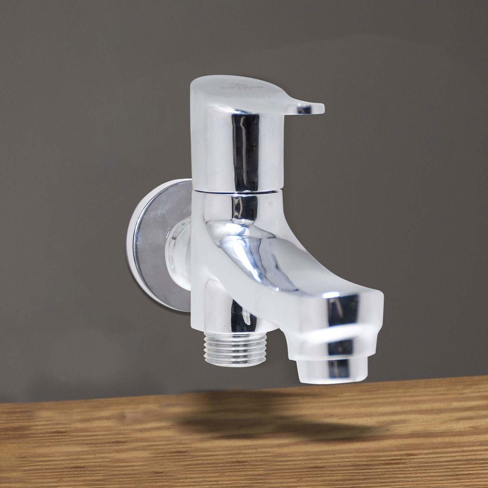 LAZZARO 2 Way Bib Cock Chrome Finish Brass Tap Ideal for Bathroom, Kitchen - D&B Bathware