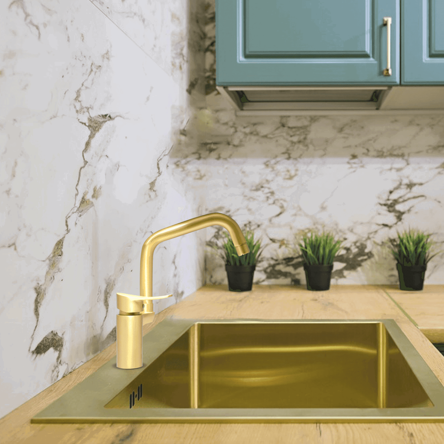 LAZZARO Brushed Gold Kitchen Sink Mixer – Single Lever Table Mounted Faucet - D&B Bathware