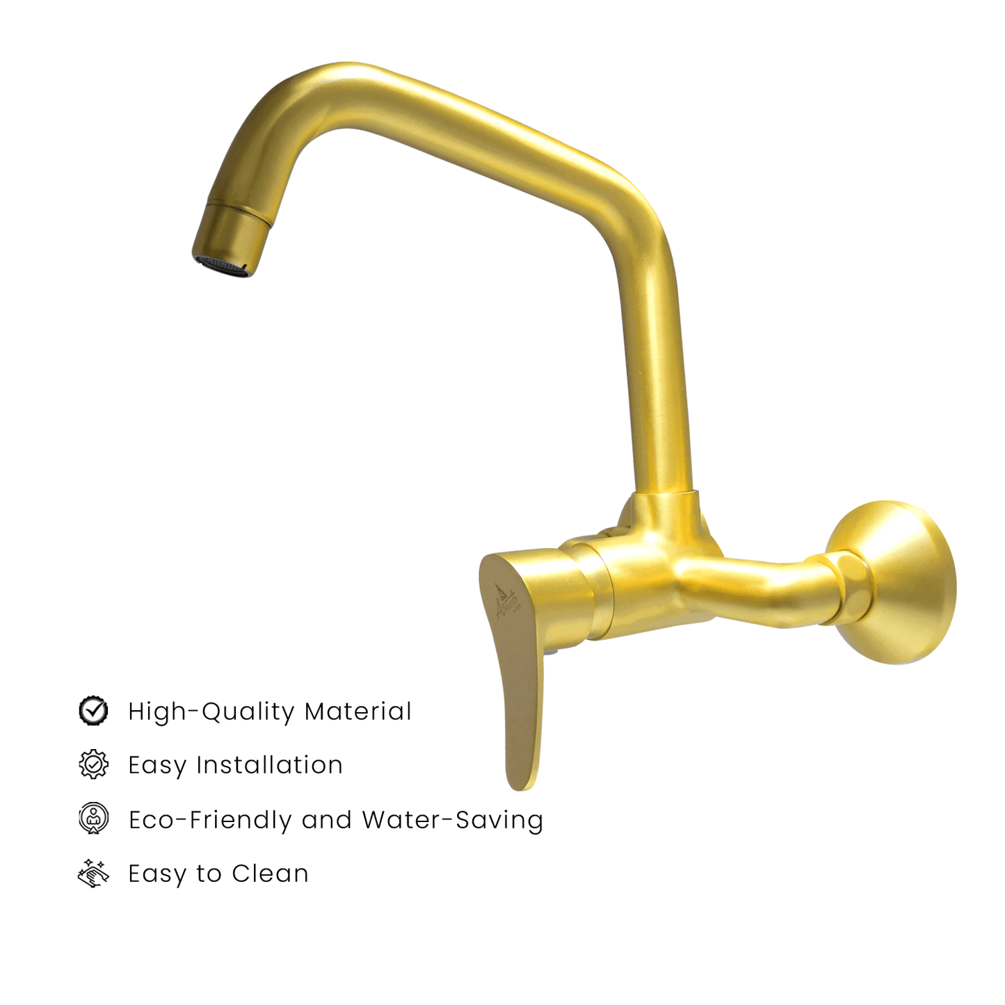 LAZZARO Brushed Gold Kitchen Sink Mixer – Single Lever Wall Mounted Faucet - D&B Bathware