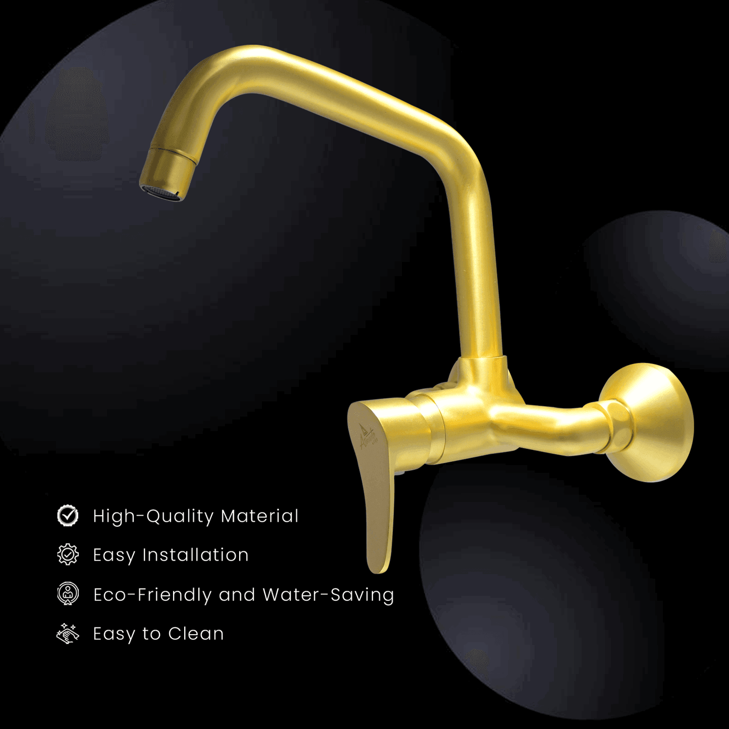 LAZZARO Brushed Gold Kitchen Sink Mixer – Single Lever Wall Mounted Faucet - D&B Bathware