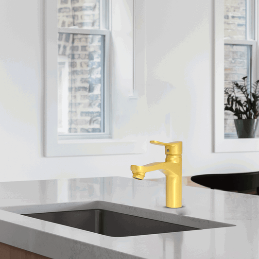 LAZZARO Brushed Gold Short Boy Basin Mixer – Stylish & Compact Bathroom Faucet - D&B Bathware