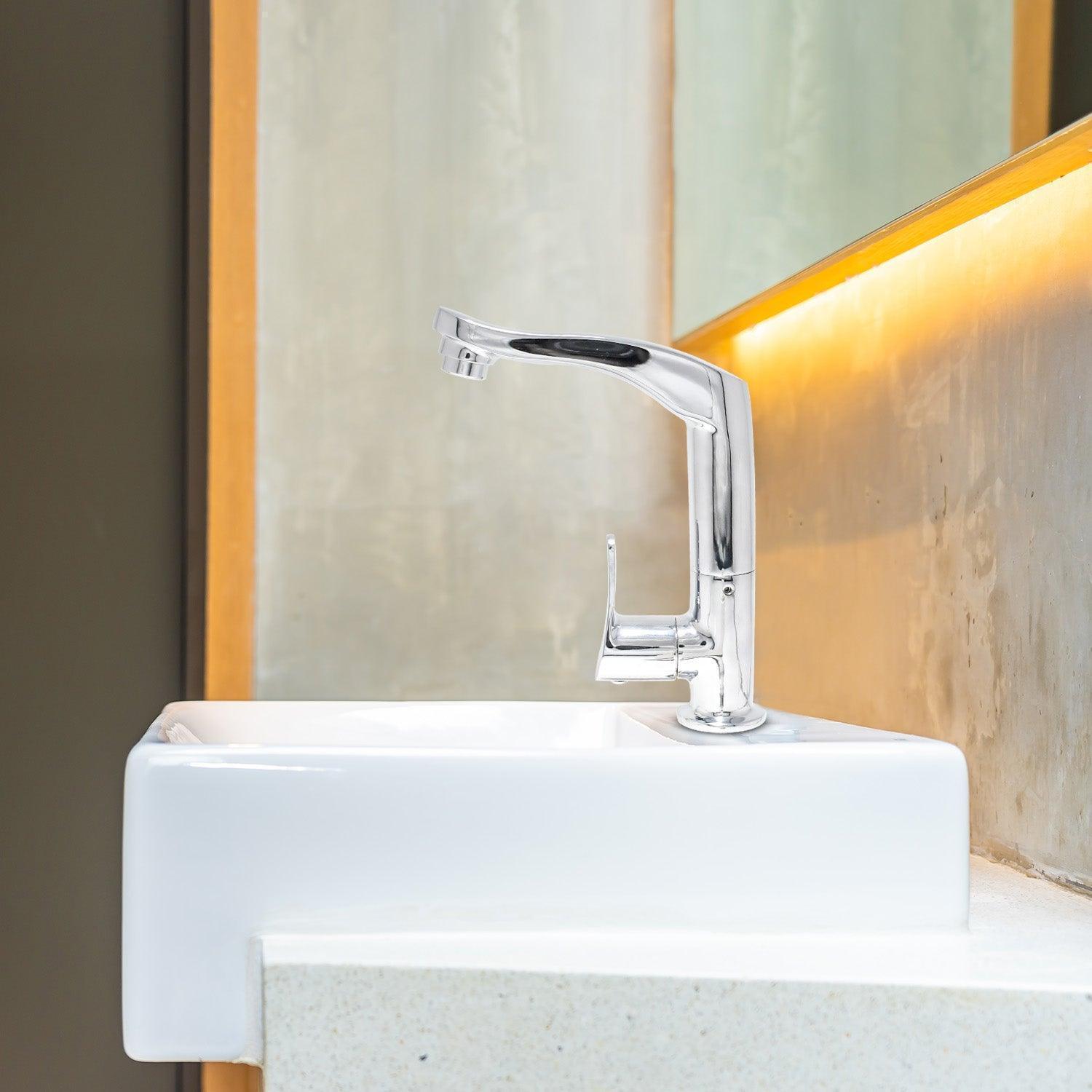 LAZZARO Sink Cock with Brass Flange- Chrome Finish Faucet High-Quality Brass Tap - D&B Bathware