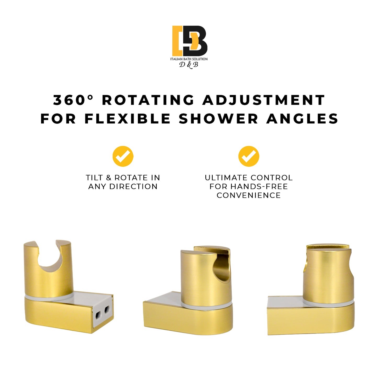 Universal Shower Head Holder Bracket(Brushed Gold) โ Adjustable Shower Mount for Handheld Shower heads ABS Wall Mount
