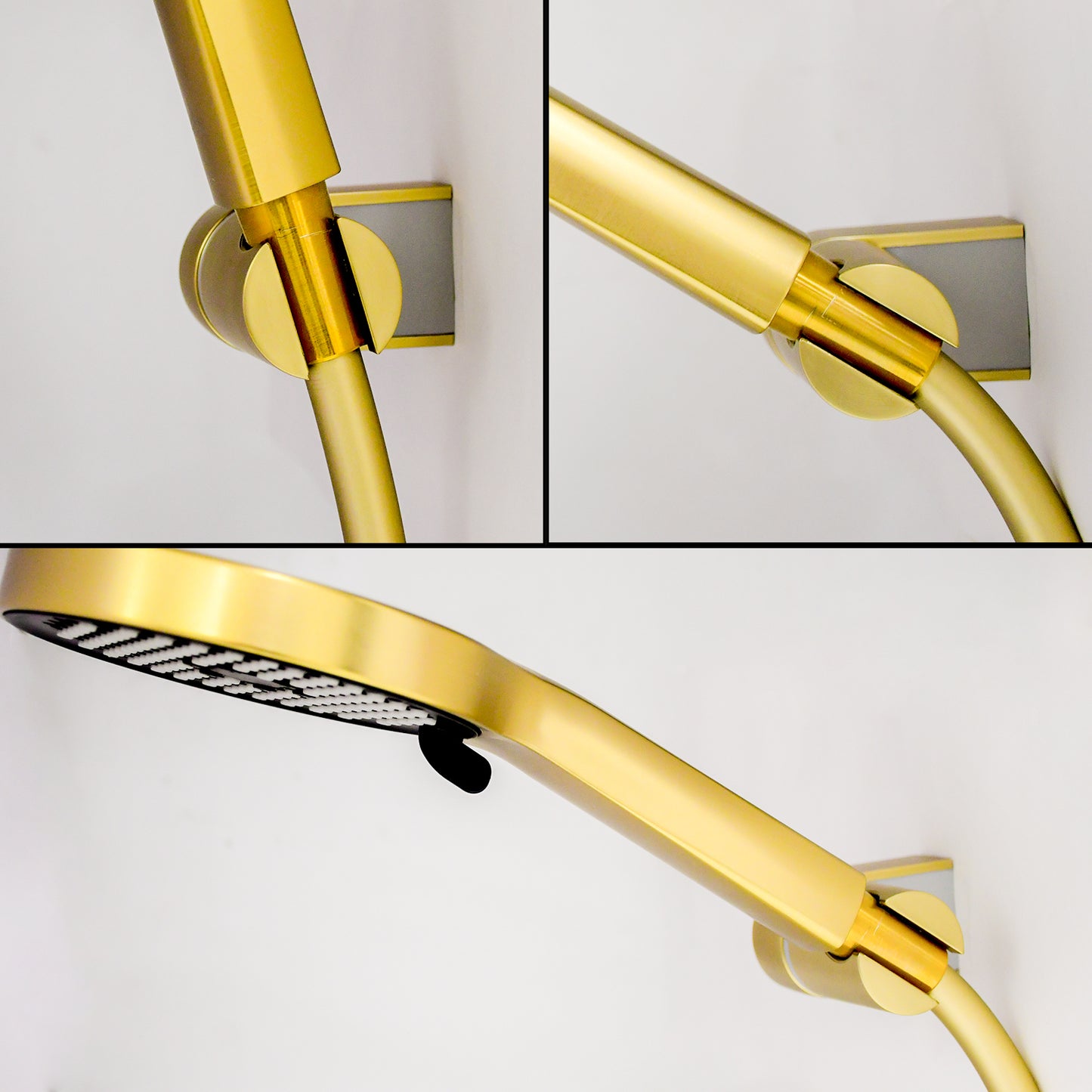 Universal Shower Head Holder Bracket(Brushed Gold) โ Adjustable Shower Mount for Handheld Shower heads ABS Wall Mount