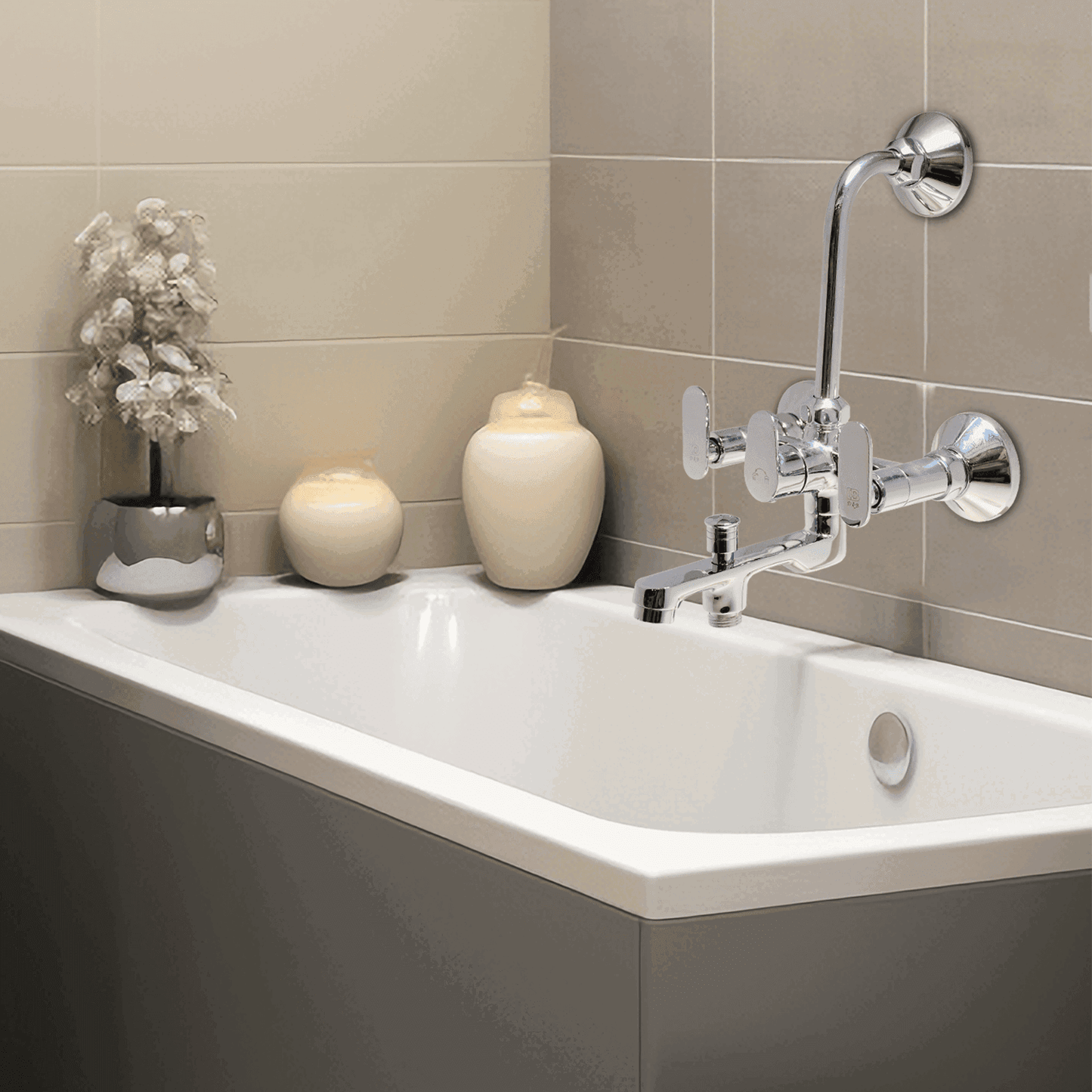Olivia 3-in-1 Wall Mixer with L-Band Stylish and Functional Tap for Kitchen & Bathroom, Perfectly Crafted for Modern Living - D&B Bathware
