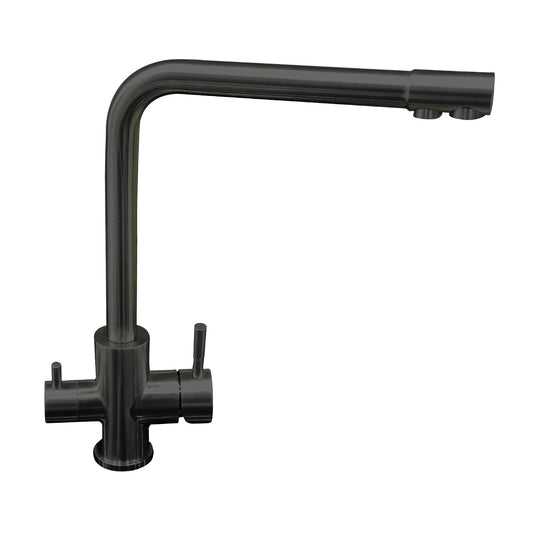 &B Bathware SUS 304 Grade Hot & Cold Dual Lever Kitchen Sink Mixer Faucet – 360° Rotatable Tap - Graphite Grey