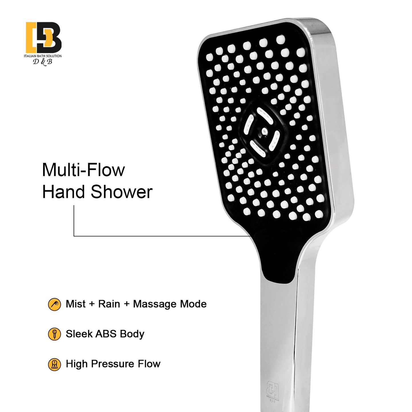 D&B Ripple Hand Shower Set – Silver Chrome with 1.5m PVC Hose & Wall Holder