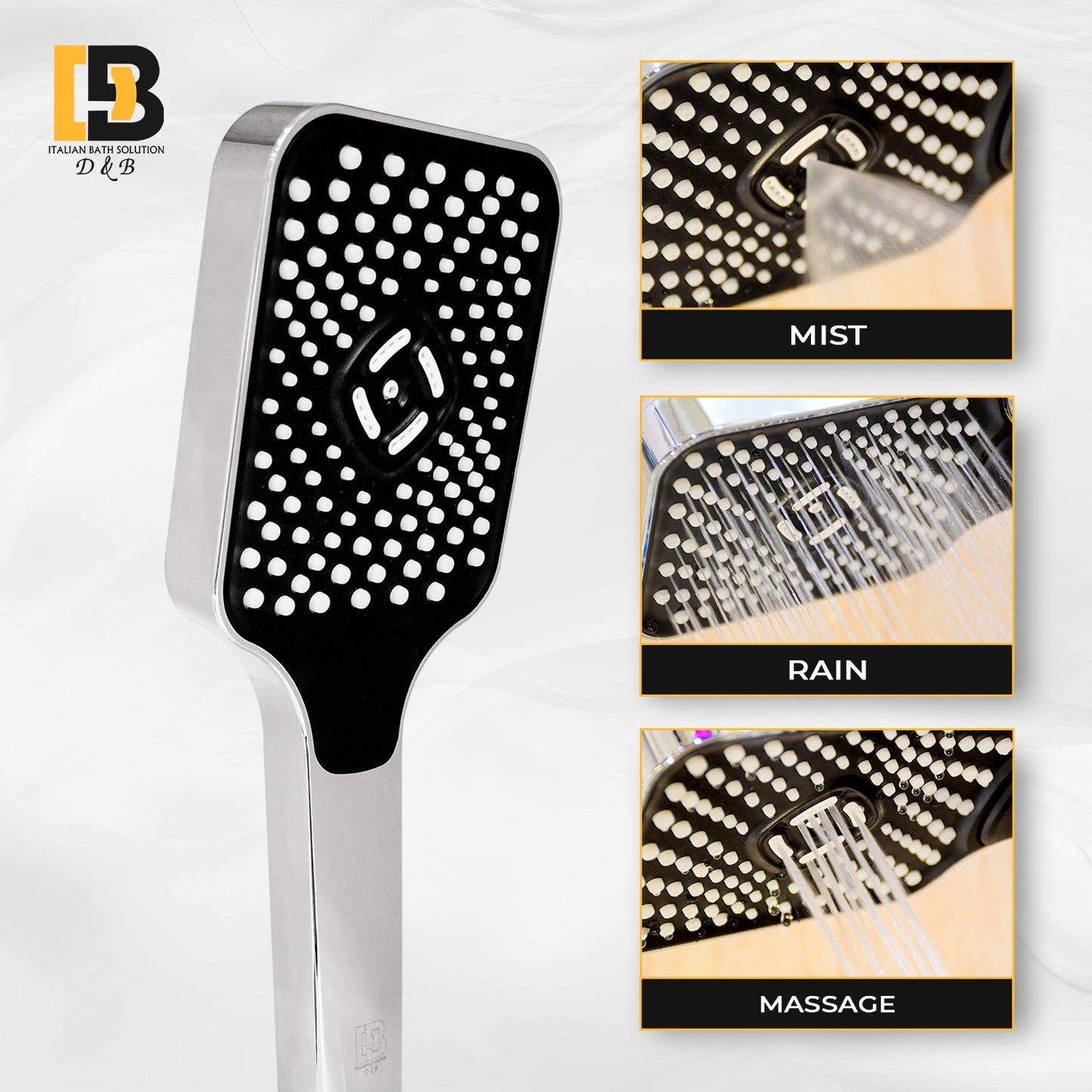D&B Ripple Hand Shower Set – Silver Chrome with 1.5m PVC Hose & Wall Holder