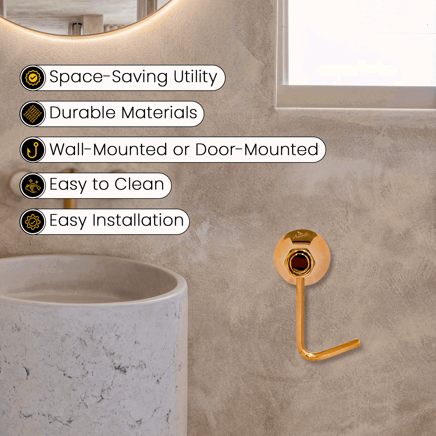 Rose Gold Coat Hook or Robe Hook for Bathroom Accessories – Stylish & Durable Design - D&B Bathware